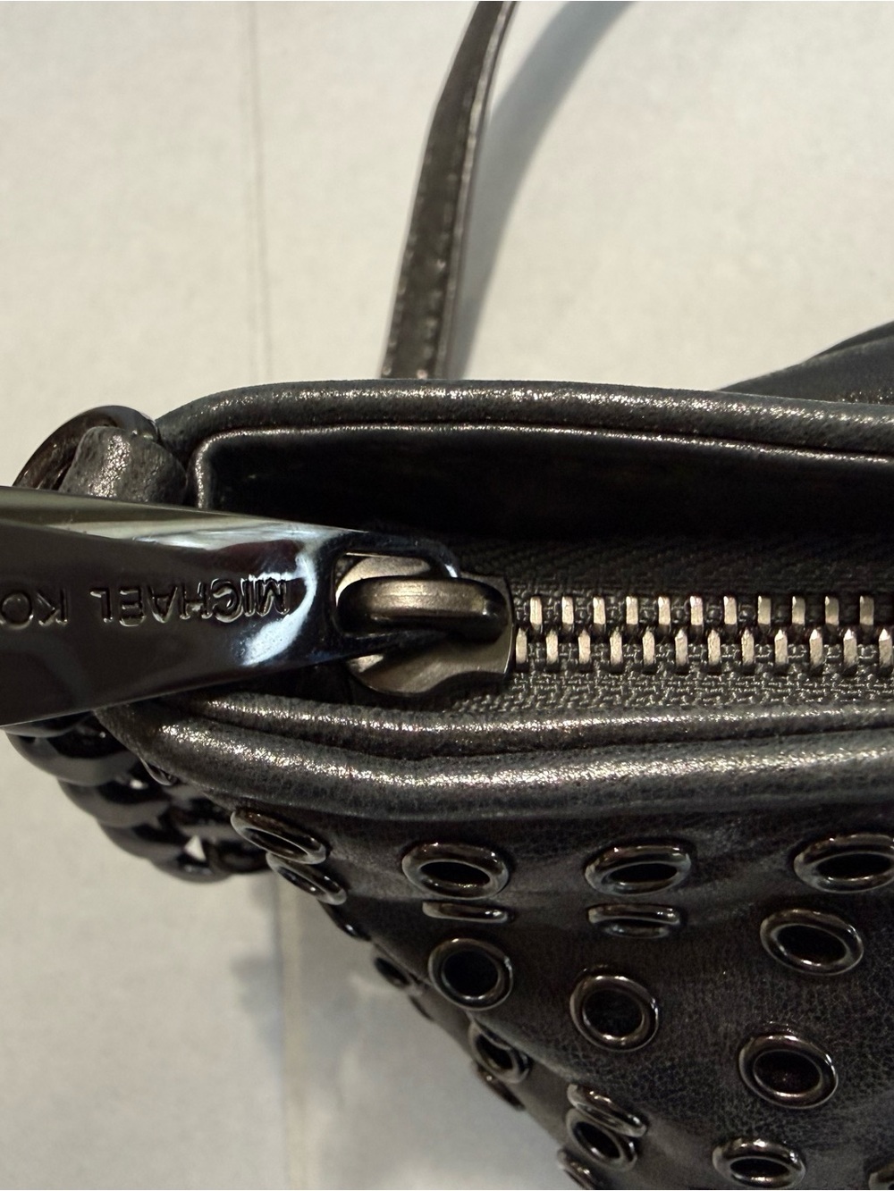 Michael Kors Small Black Leather Gunmetal Grommet-Embellished Crossbody Bag - Picture 4 of 11